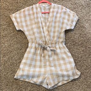Size M tan and white checkered romper
